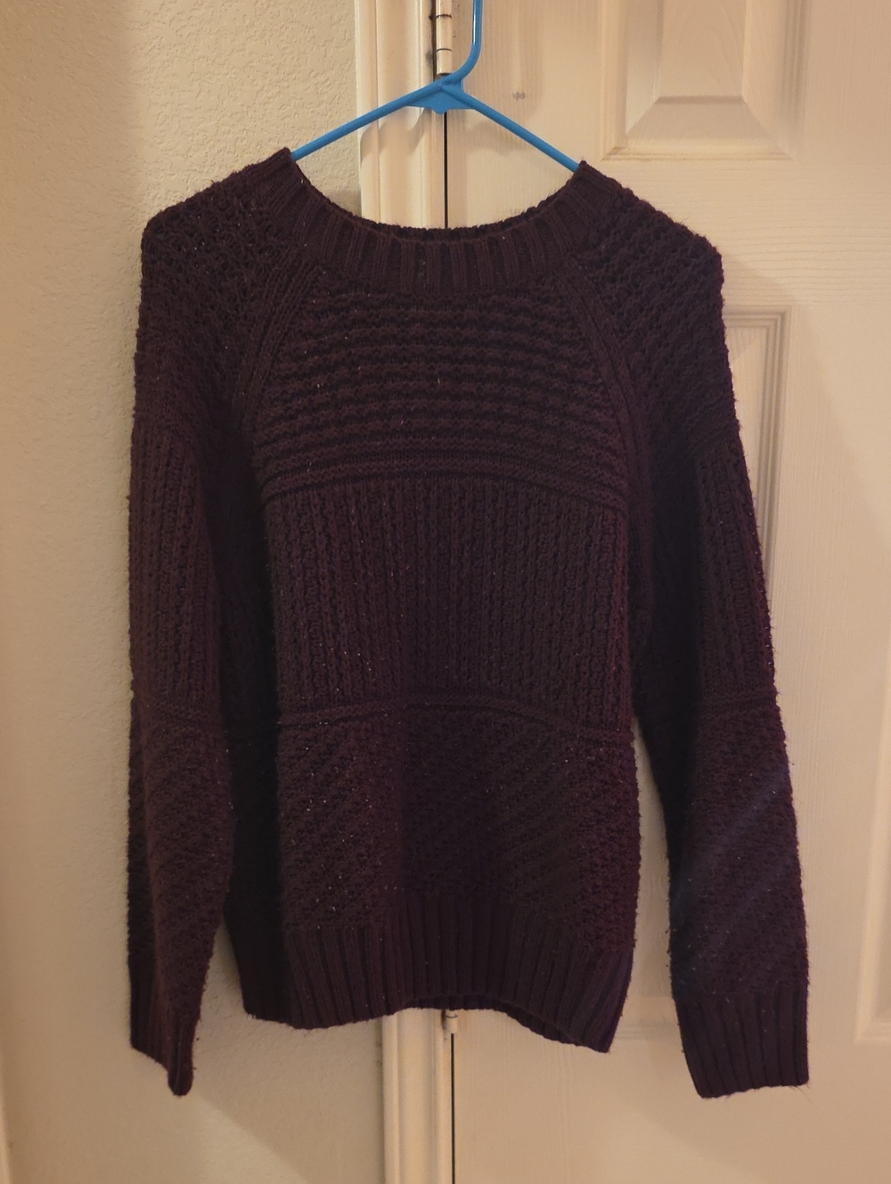 Time and Tru Women's Chunky Crew Sweater in Deep Plum